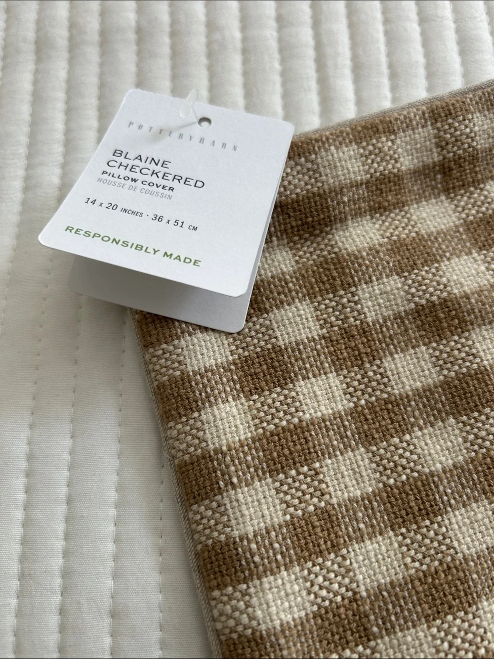Pottery Barn Blaine Checkered Pillow Cover in Tan and Cream